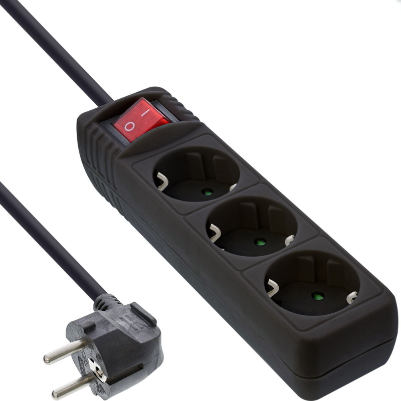 Stekkerdoos 3 voudig zwart schakelaar