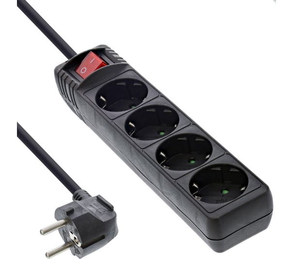 Stekkerdoos 4 voudig met schakelaar zwart