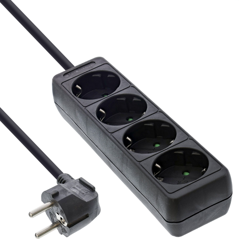 Stekkerdoos 4 voudig zonder schakelaar zwart