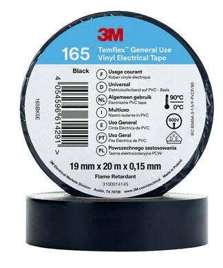 Temflex vinyl 15 mm - 10 mtr 3M Tape 165 Black 